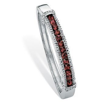 Round Simulated Birthstone Bangle Bracelet in Silvertone
