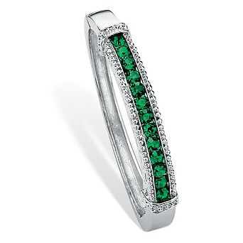 Round Simulated Birthstone Bangle Bracelet in Silvertone
