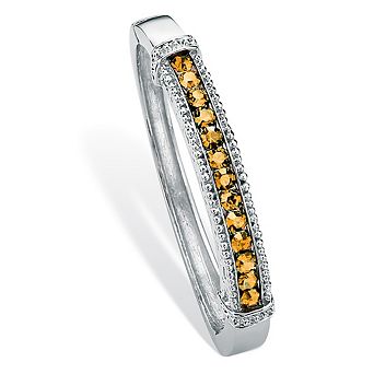 Round Simulated Birthstone Bangle Bracelet in Silvertone