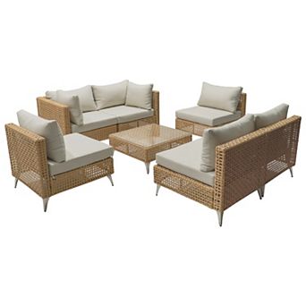Whisen 7 pc Patio Furniture Set, Outdoor Conversation Set with Thick Cushions and Coffee Table