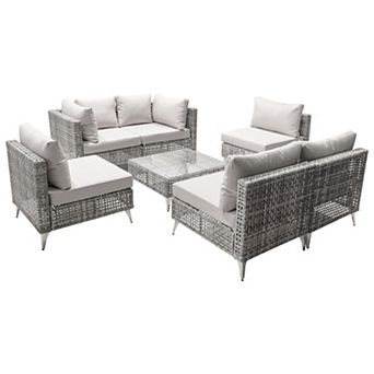 Whisen 7 pc Patio Furniture Set, Outdoor Conversation Set with Thick Cushions and Coffee Table
