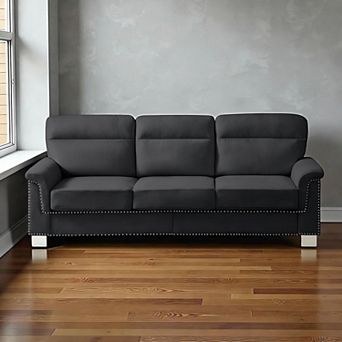 Lufeiya 3 Seater Sofa with Curved Armrests and Nailhead Trim, Upholstered Snow Fleece Couch