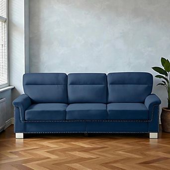 Lufeiya 3 Seater Sofa with Curved Armrests and Nailhead Trim, Upholstered Snow Fleece Couch