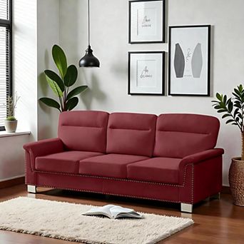Lufeiya 3 Seater Sofa with Curved Armrests and Nailhead Trim, Upholstered Snow Fleece Couch
