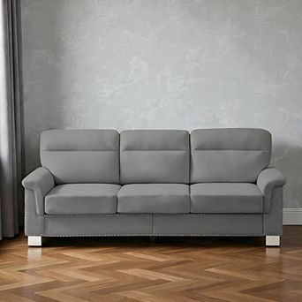 Lufeiya 3 Seater Sofa with Curved Armrests and Nailhead Trim, Upholstered Snow Fleece Couch