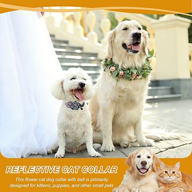 2 Pcs Flower Cats Dogs Collar with Bell