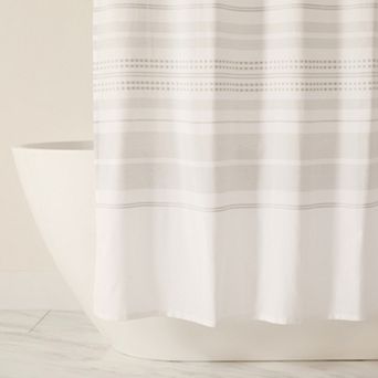 Cotton Blend Striped Shower Curtain