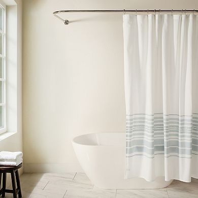 Cotton Blend Striped Shower Curtain