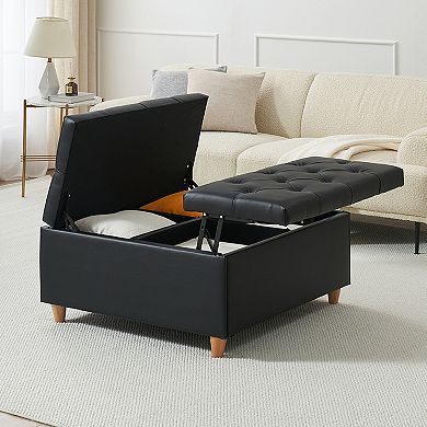 Ottoman Coffee Table with Lift Top, Sherpa Fabric Tufted Upholstered Ottoman with Storage