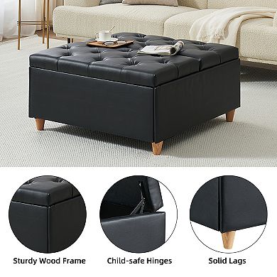 Ottoman Coffee Table with Lift Top, Sherpa Fabric Tufted Upholstered Ottoman with Storage