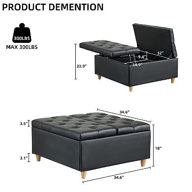 Ottoman Coffee Table with Lift Top, Sherpa Fabric Tufted Upholstered Ottoman with Storage
