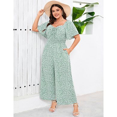 Women's Plus Size Square Neck Short Sleeve Jumpsuit Romper