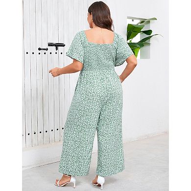 Women's Plus Size Square Neck Short Sleeve Jumpsuit Romper