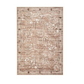 Vintage Floral Area Rug Washable Modern Distressed Non-Slip Soft Living Room Floor Carpet