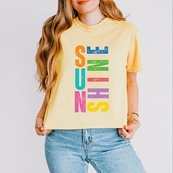 Sunshine Colorful Tall - Women's Boxy Crop Top Graphic T-Shirt