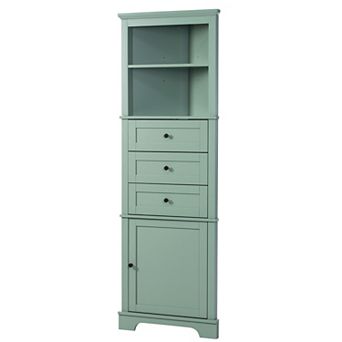 DOMETOURE Green 68 in Tall Triangle Corner Cabinet with 3 Drawers and Adjustable Shelves