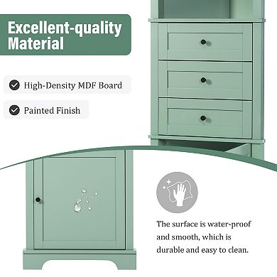 DOMETOURE Green 68-in. Tall Triangle Corner Cabinet with 3 Drawers and Adjustable Shelves