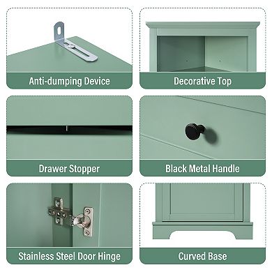 DOMETOURE Green 68-in. Tall Triangle Corner Cabinet with 3 Drawers and Adjustable Shelves