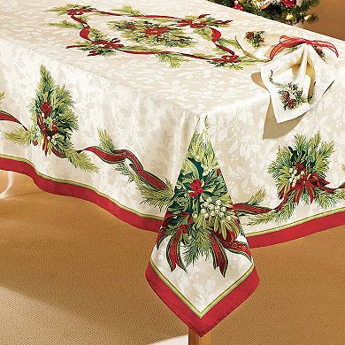 BrylaneHome Holly Ribbon Tablecloth 60"" X 84""