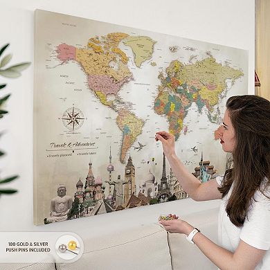 Travels And Adventures World Push Pin Map II