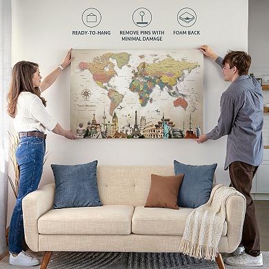Travels And Adventures World Push Pin Map II