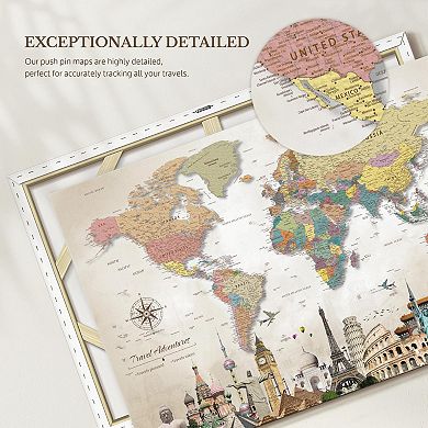 Travels And Adventures World Push Pin Map II