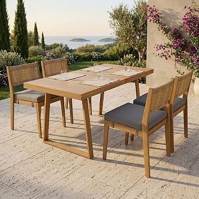 5-Piece Outdoor Acacia Wood Outdoor Dining Set with Cushions Suitable for Patio