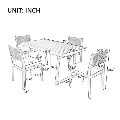 5-Piece Outdoor Acacia Wood Outdoor Dining Set with Cushions Suitable for Patio