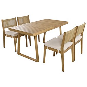 5 pc Outdoor Acacia Wood Outdoor Dining Set with Cushions Suitable for Patio