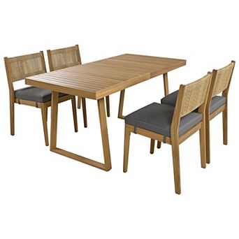 5 pc Outdoor Acacia Wood Outdoor Dining Set with Cushions Suitable for Patio