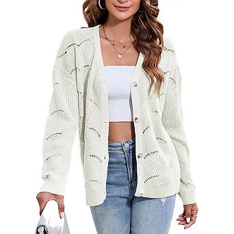 Women's Crochet Cardigan Lightweight Long Sleeve Hollow Out Kint Outwear Sweater
