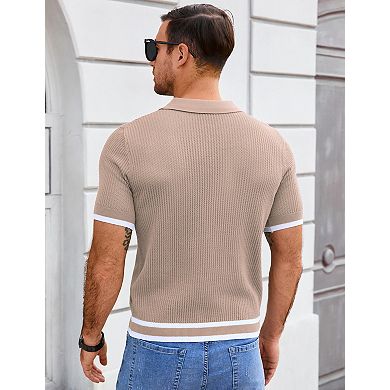 Men's Short Sleeve Polo Knit Top Soft Summer Pullover