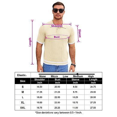 Men's Short Sleeve Polo Knit Top Soft Summer Pullover