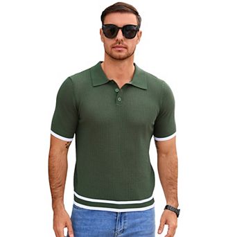 Men's Short Sleeve Polo Knit Top Soft Summer Pullover