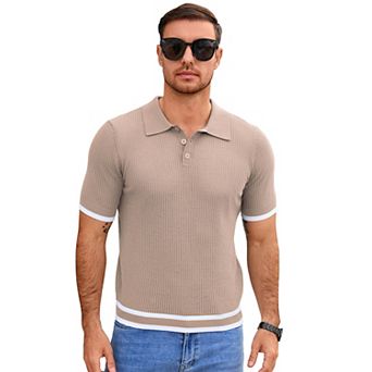 Men's Short Sleeve Polo Knit Top Soft Summer Pullover