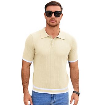 Men's Short Sleeve Polo Knit Top Soft Summer Pullover