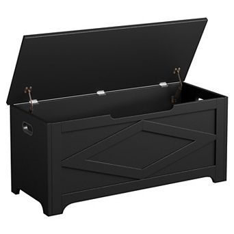 39.4" Storage Chest, Wooden Storage Bench with Safety Hinge, Farmhouse Style Wooden Toy Chest