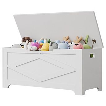 39.4" Storage Chest, Wooden Storage Bench with Safety Hinge, Farmhouse Style Wooden Toy Chest