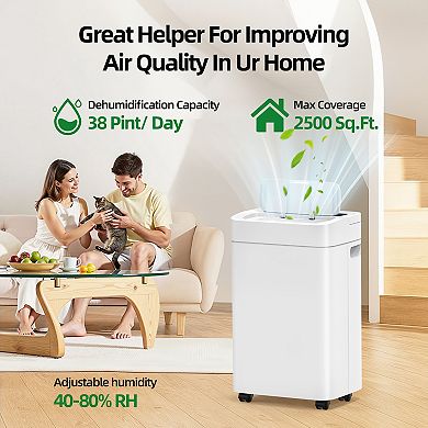 35 -Pint Large Room Dehumidifier For Basements , Bathrooms , White