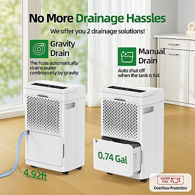 35 -Pint Large Room Dehumidifier For Basements , Bathrooms , White