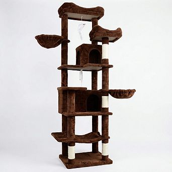 Whisen 68" Multi-Level Cat Tree Tower with Hammocks, Hanging Basket, Cat Cave and Removeable Cushion