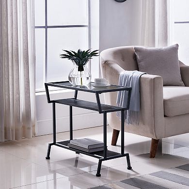 Kings Brand Furniture - Dosamantes Side End Table with Storage Shelves, Black