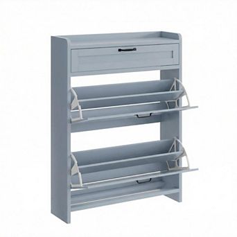 Shoe Cabinet with 2 Flip Drawers and Top Drawer High-Gloss Hidden Entryway Shoe Storage Organizer