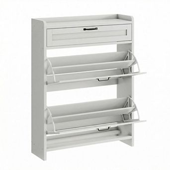 Shoe Cabinet with 2 Flip Drawers and Top Drawer High-Gloss Hidden Entryway Shoe Storage Organizer