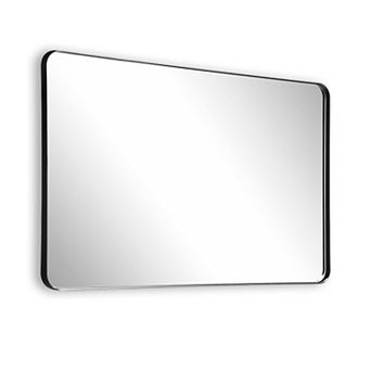 SUMERAIN 40"x32" Rounded Corner Mirror, Matte Black Metal Frame, 4mm Shatterproof Tempered Glass