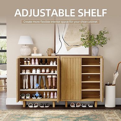 31.6-in Fluted Door Shoe Cabinet 5-Tier Entryway Shoe Storage with Adjustable Shelves