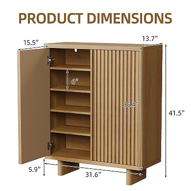 31.6-in Fluted Door Shoe Cabinet 5-Tier Entryway Shoe Storage with Adjustable Shelves