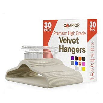 Campior Velvet Hangers, Non-Slip, 360° Swivel Hook, Space-Saving, Pack of 30