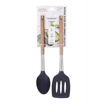 Dura Living Acacia Wood & Silicone Kitchen Cookware Set - Solid Spoon & Slotted Turner