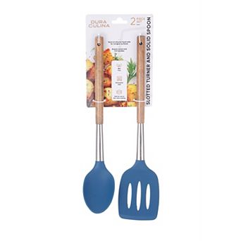Dura Living Acacia Wood & Silicone Kitchen Cookware Set - Solid Spoon & Slotted Turner